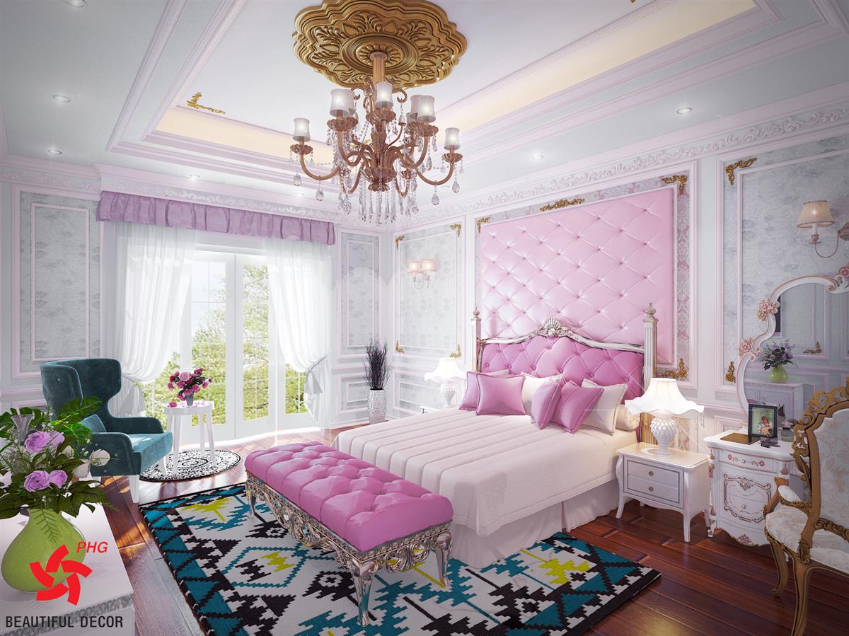 phào chỉ tân cổ điển cho phòng ngủ nữ tính